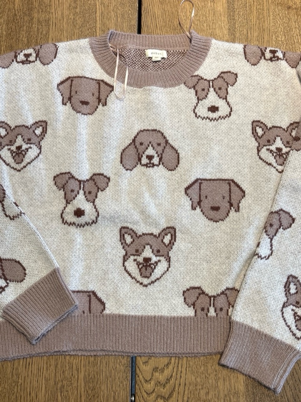 Dog Pattern Sweater in Taupe and Cream - Women